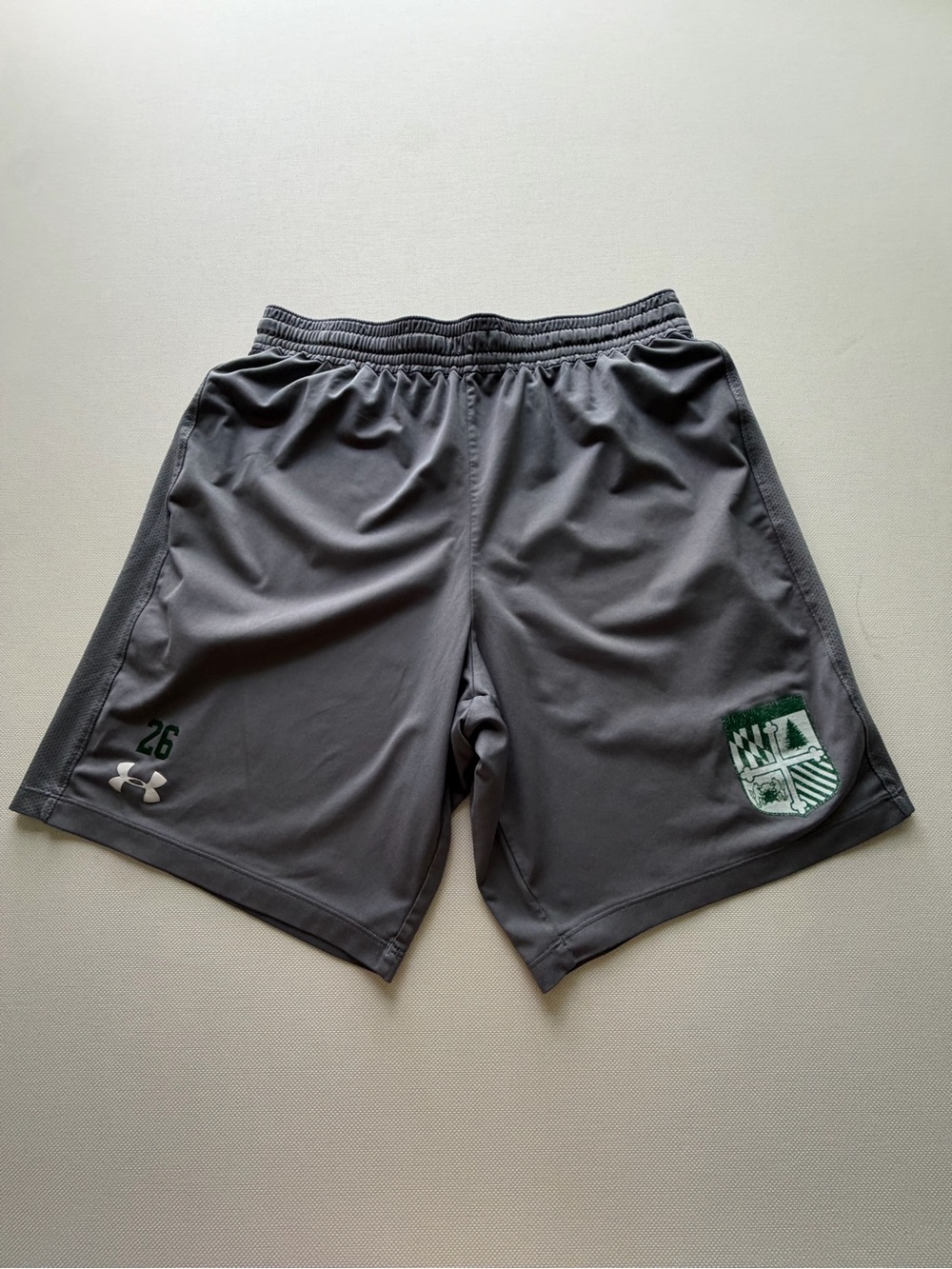 Under Armour Men’s Gray Athletic Shorts with Green Accents